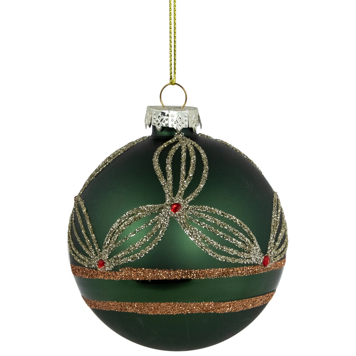 Northlight Holly Berry Christmas Glass Ball Ornaments - 3&#x22; - Green and Gold - 4ct