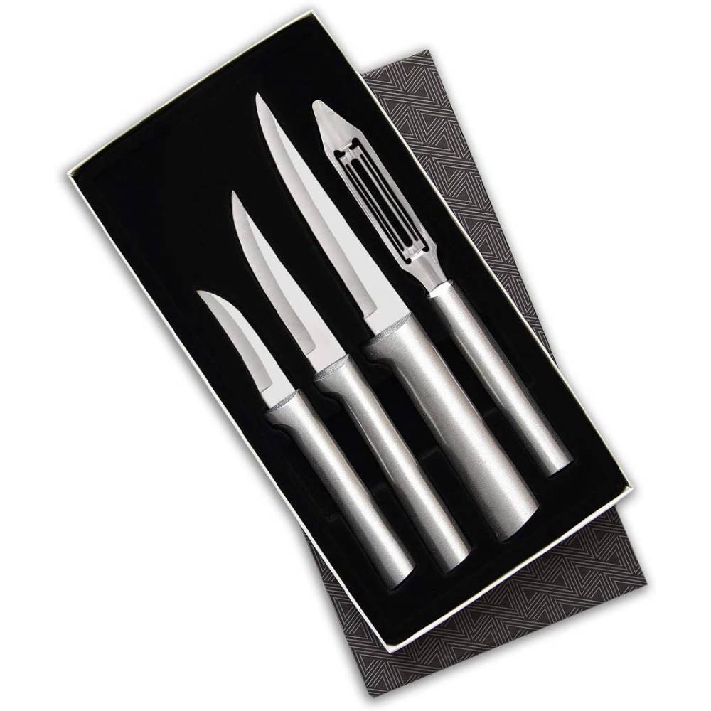 Rada Kitchen Knives Boxed Set, 4 Pc Meal Prep Gift Set, Veggie Peeler and Granny, Heavy Duty, and Super Paring Knives
