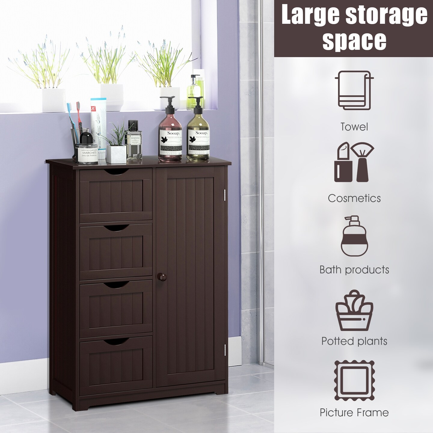 Modern MDF Storage Cabinet with 4 Drawers and Adjustable Shelf Ideal for Bathroom or Bedroom