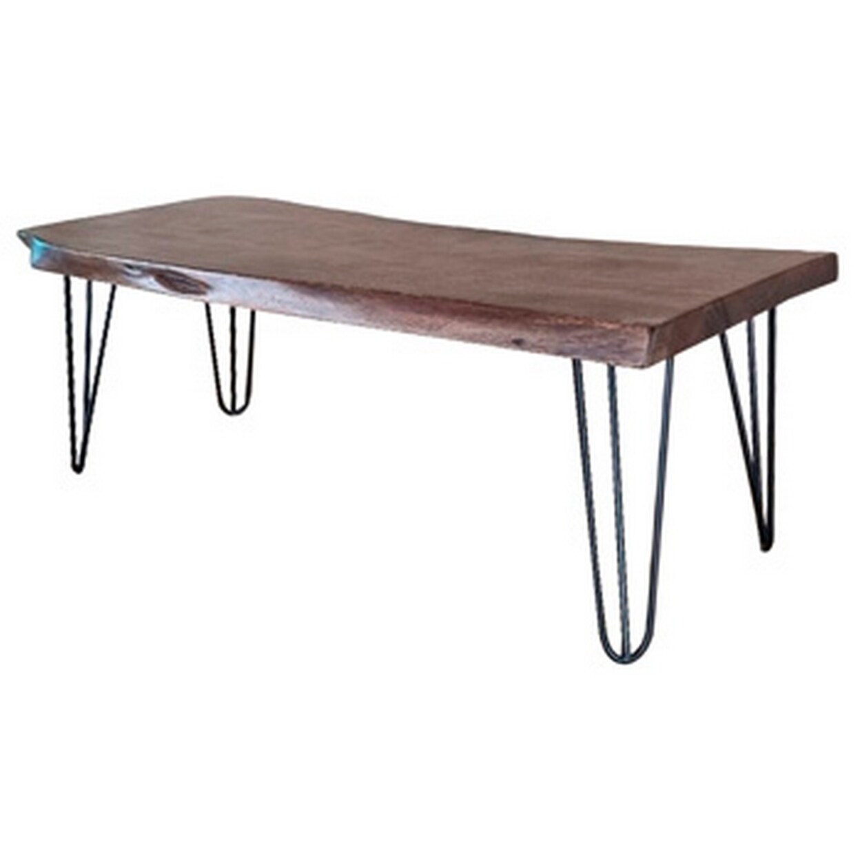 Saltoro Sherpi 45 Inch Modern Accent Bench, Live Edge Wood Top, Angled Legs, Black, Brown-
