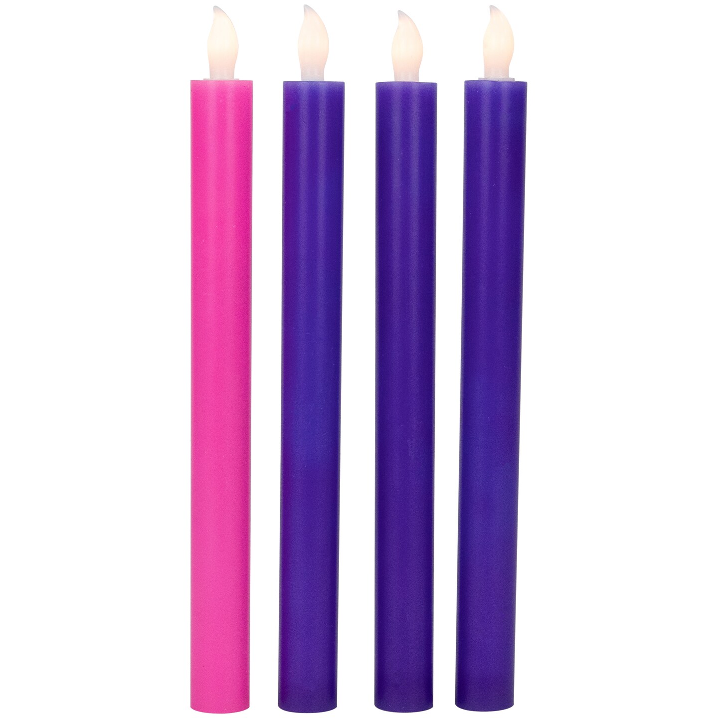 Northlight Set of 4 Purple and Pink Flickering LED Christmas Advent Wax Taper Candles 9.5&#x22;