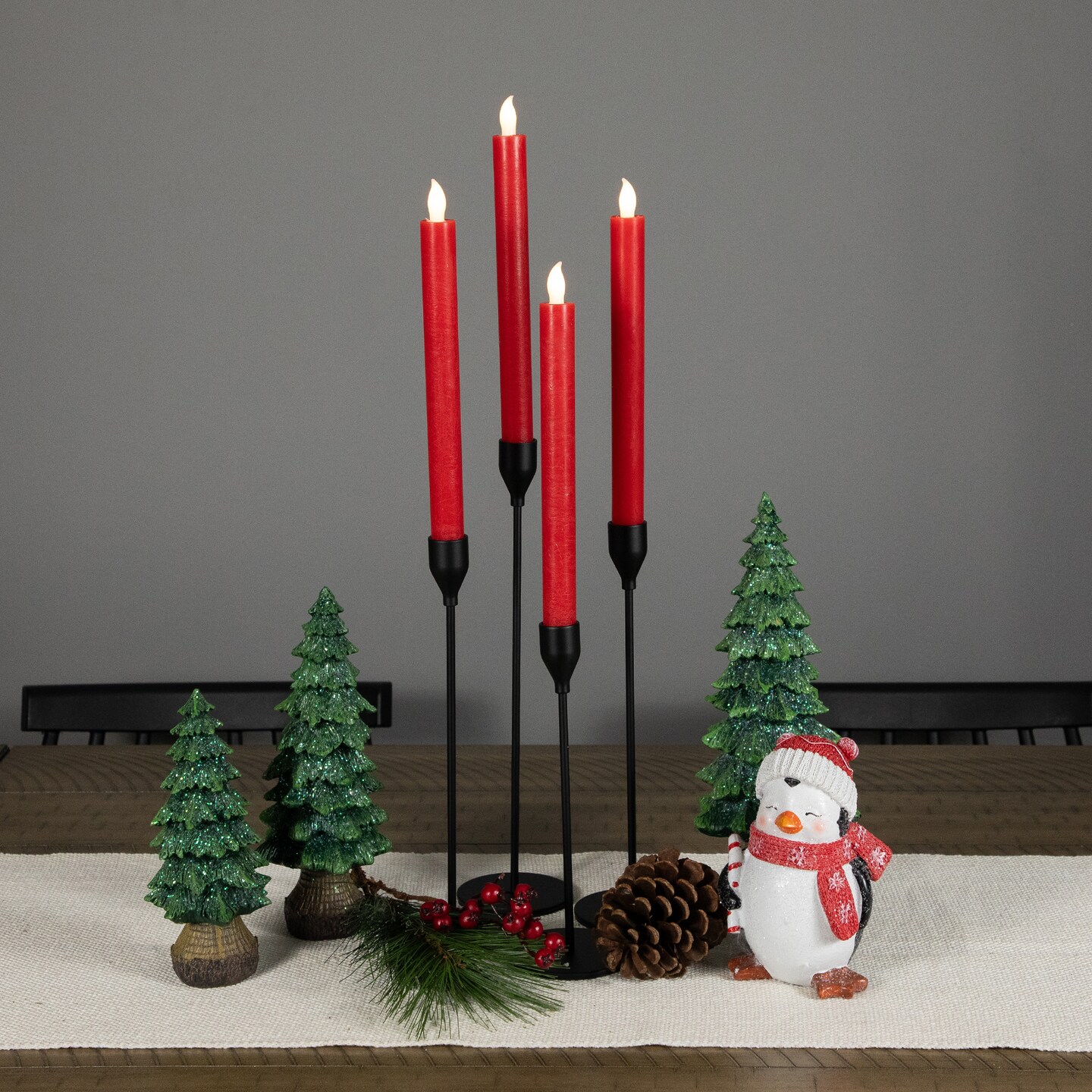Northlight LED Flickering Flameless Taper Christmas Candles - 9.75&#x22; - Red - Set of 4