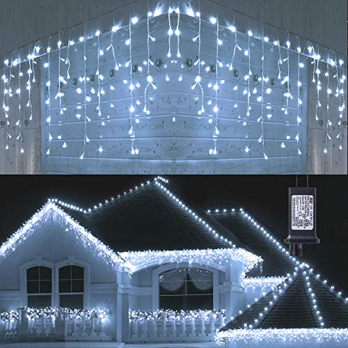 Christmas Icicle Lights Outdoor, 360 LED 29.5ft 8 Modes Fairy Icicle String Lights with 60 Drops, Led Christmas Twinkle Lights for Holiday, Party, Wedding, Eaves, Christmas Decorations (White)