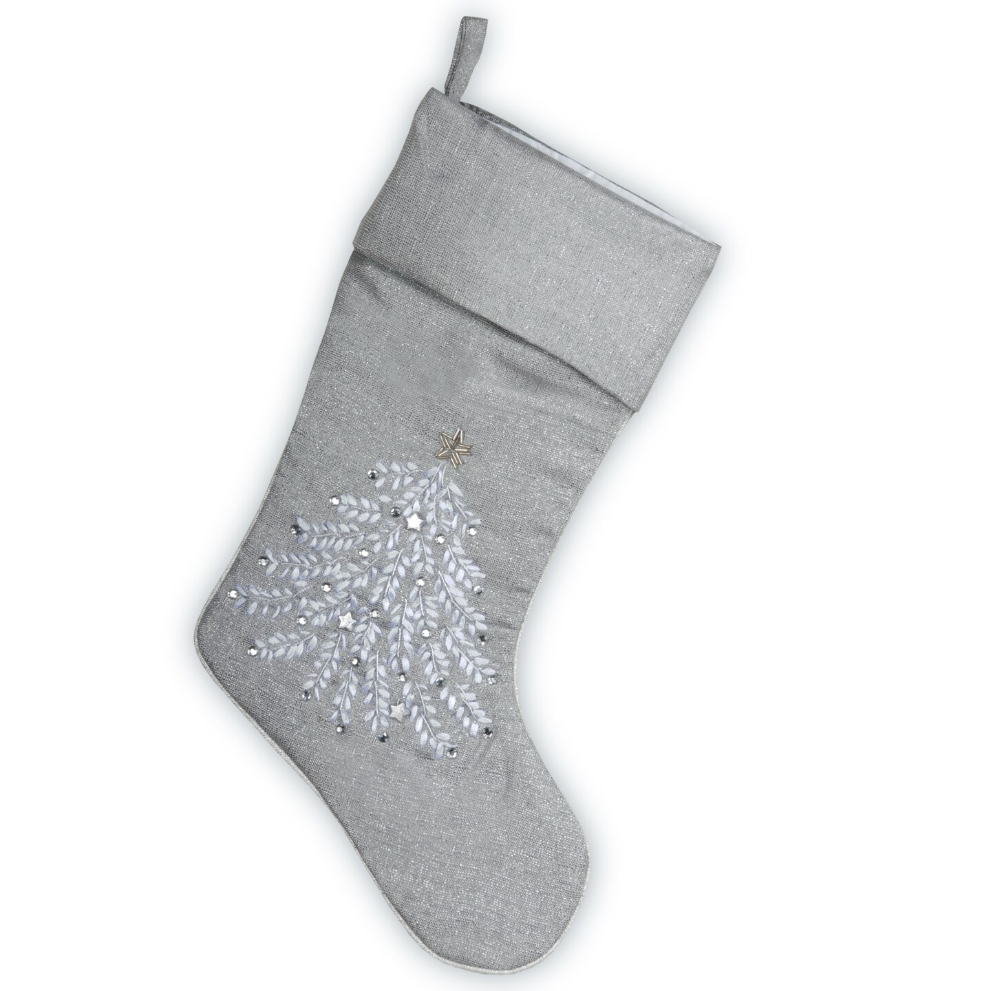 National Tree Company Christmas Stocking, Silver, White Christmas Tree, Embroidered, 19 Inch