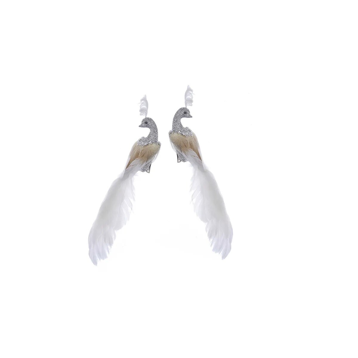 KSA Set of 12 White Peacock Clip Christmas Ornaments 11&#x22;