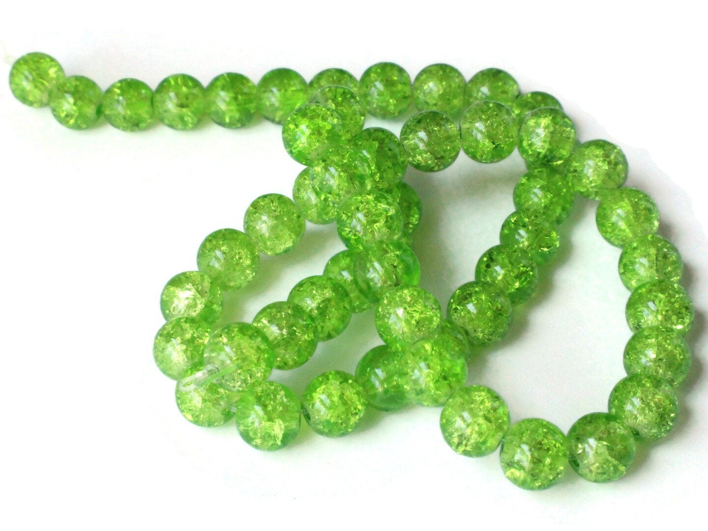 Light Green Crackle Glass 8mm Round Beads