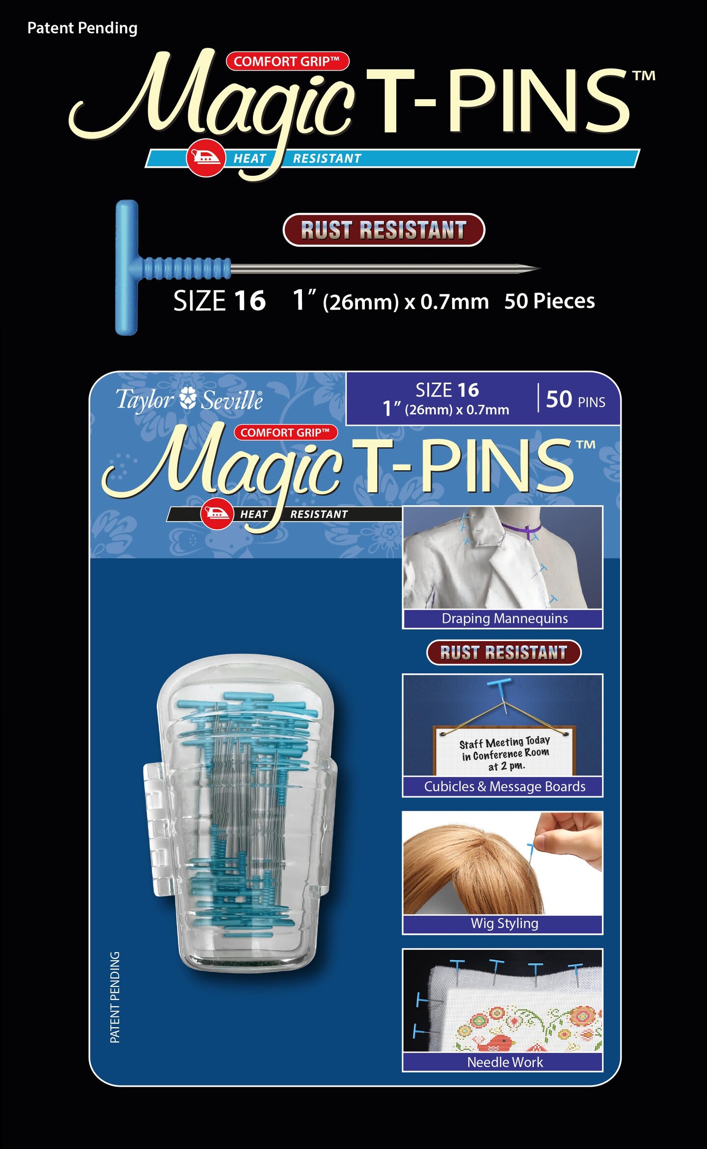 Taylor Seville Magic T-Pins-Size 16 50/Pkg