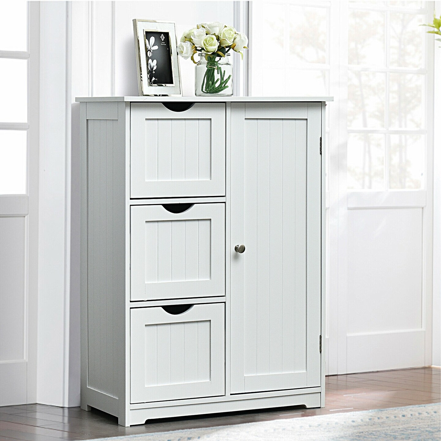 MDF Bathroom Floor Cabinet with Drawers and Adjustable Shelf
