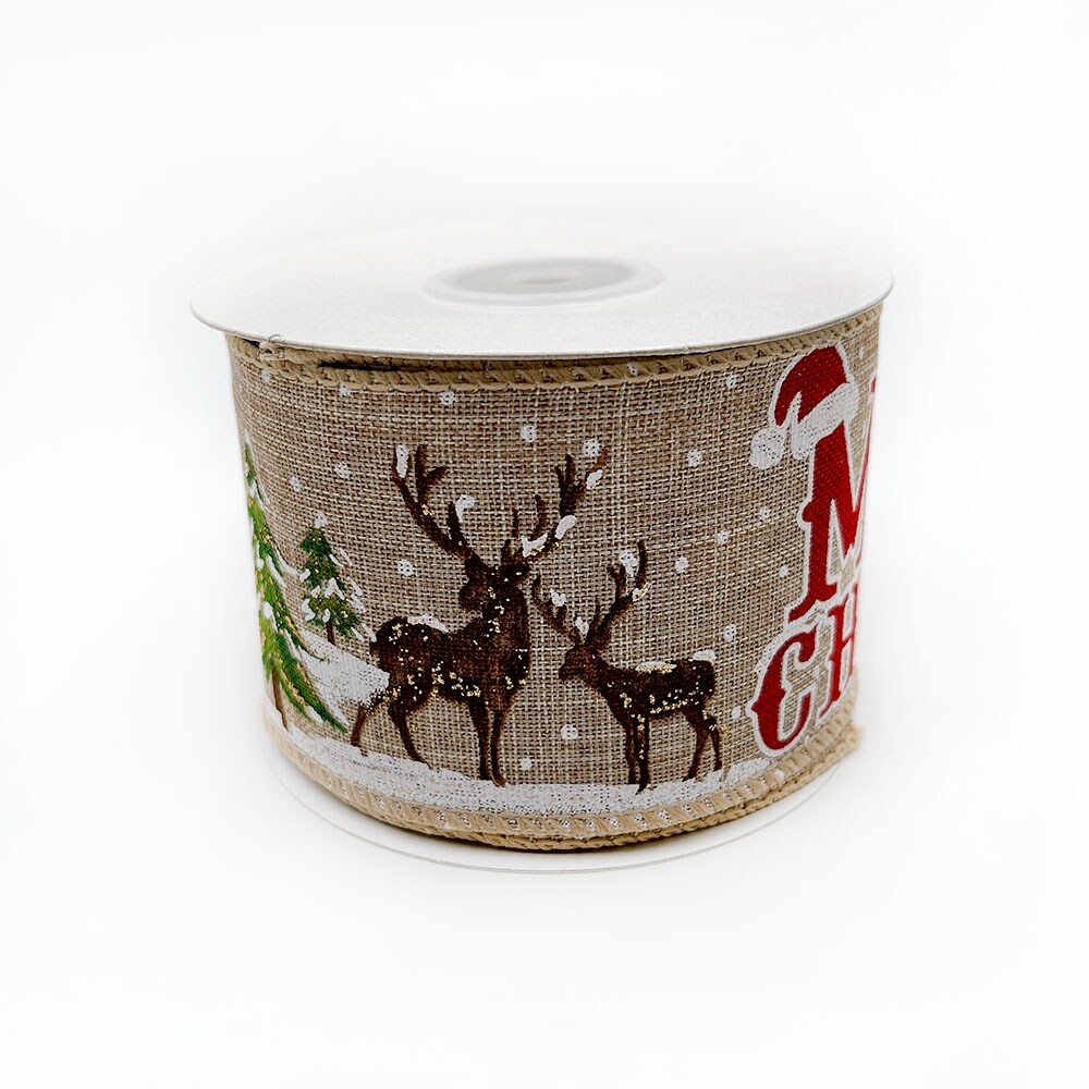 Designer&#x27;s Shop Merry Christmas with Reindeer and Christmas Tree, WR 63-5142, 2.5&#x22; x 10 yards