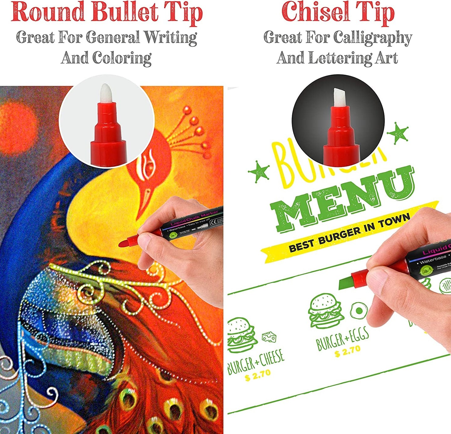 Liquid Chalk Markers 30 Colors Bright Colors, Painting and Drawing for Kids and Adults, Window and Board Art for Bistros, Bars - Reversible Tip (Chalk Marker)