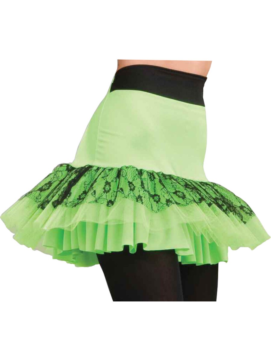 Retro 80s Neon Green Lace Tutu Pop Party Skirt Costume Accessory