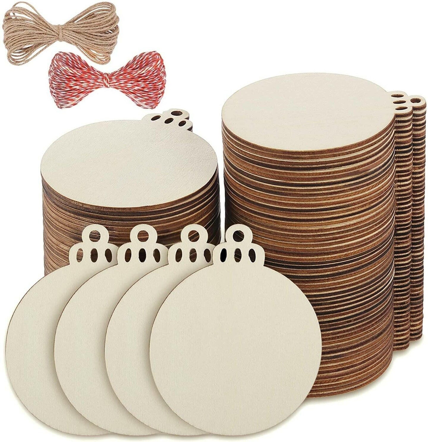 100Pcs 3.5 Inch Wooden Christmas Ornaments Unfinished Wood Slices with  Holes, Predrilled Wood round Circles Blank Discs for DIY Crafts Party  Decorations