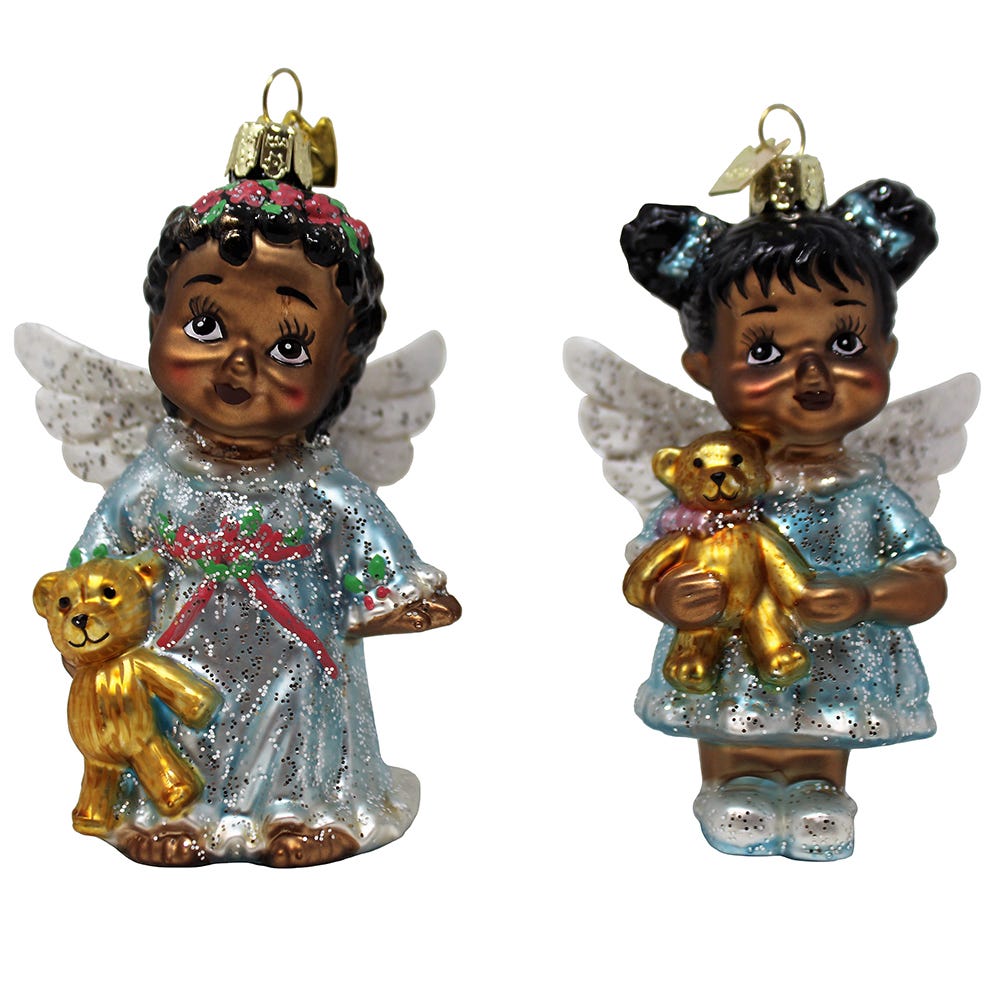 4" Noble Gems™ Glass African American Angel Ornaments - Set of 2 Elegant Christmas Decor