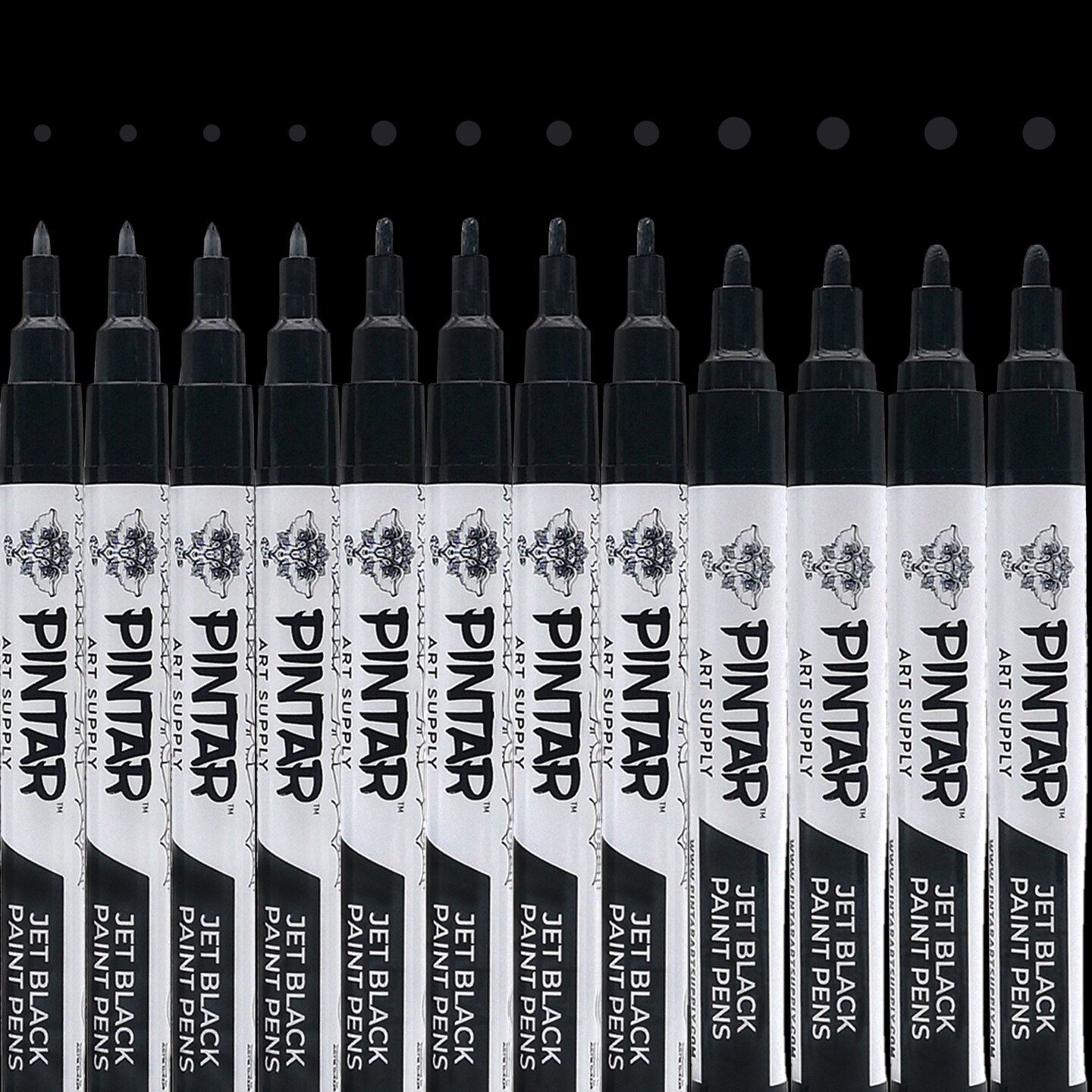 PINTAR Premium Acrylic Paint Pens - Set of 12 Black (4) 0.7mm, (4) 1.0mm, (4) 5.0mm Tips - Smooth-Flowing Japanese Ink - Crafting, Coloring, Drawing, Lettering, Writing Supplies