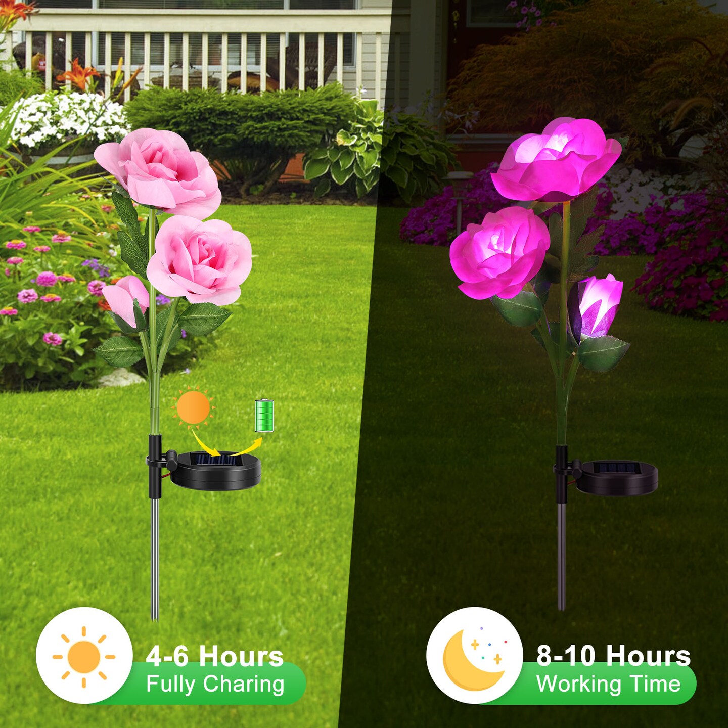 2 Pcs Solar Flowers LED Light Outdoor Garden Yard Stake Solar Flower Lights