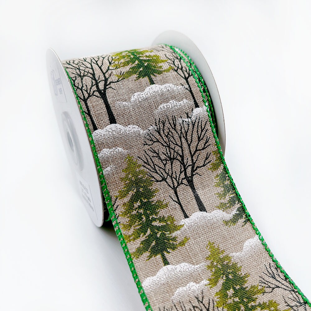 Designer&#x27;s Shop Holiday Christmas Tree wired edge ribbons, WR 63-5123, 2.5 x 10 yards