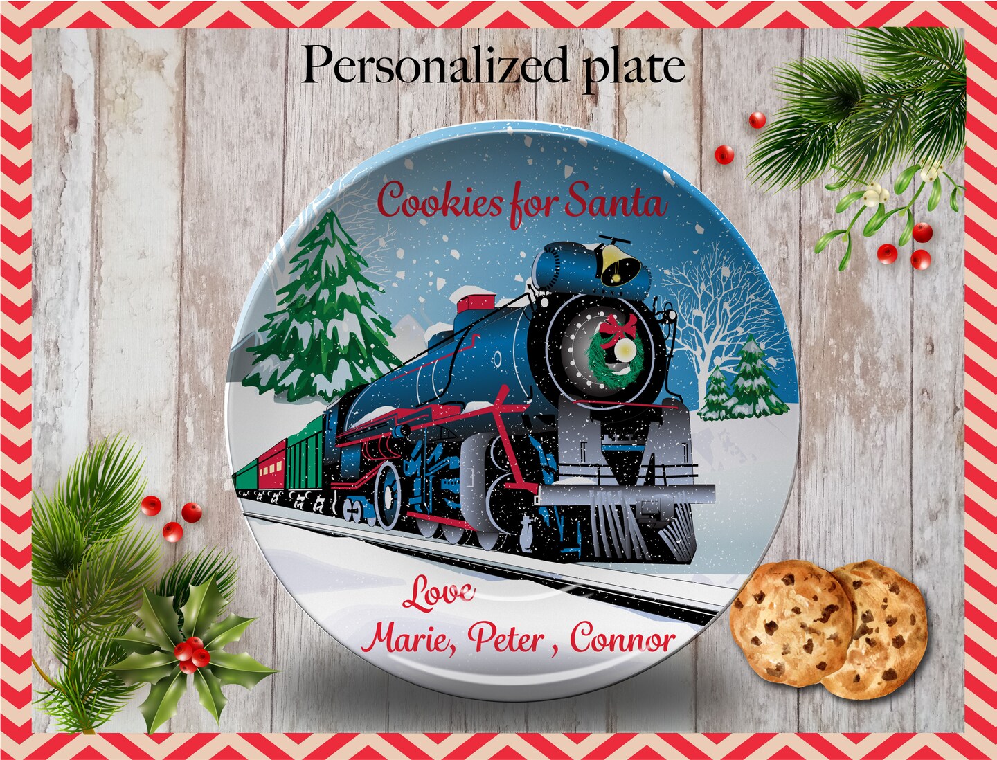 Order Personalized Melamine Platter - Christmas tray, Cookies for Santa, modern Christmas tree