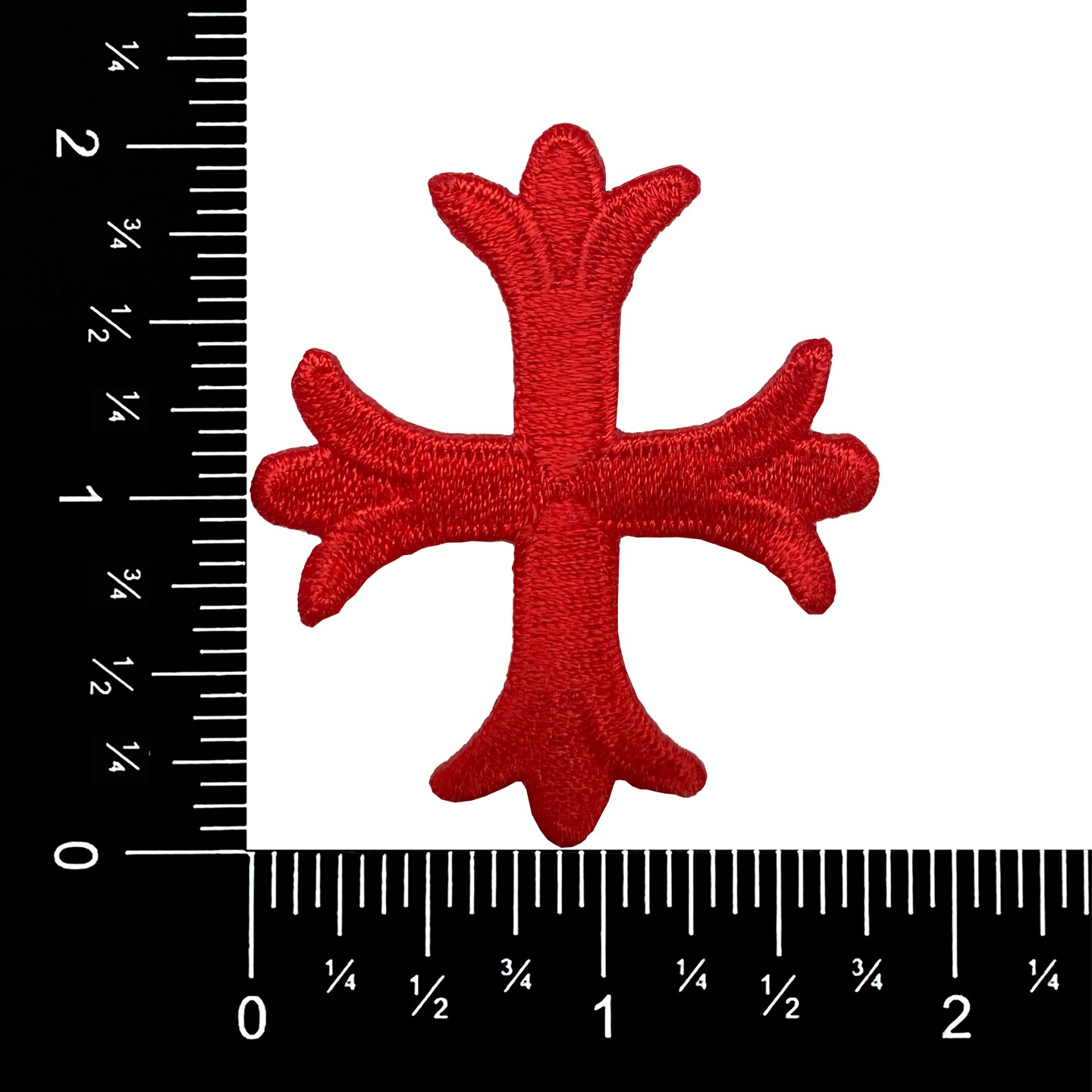 Red Patonce Fleury Cross, Ornate, Religious, Embroidered, Iron on Patch