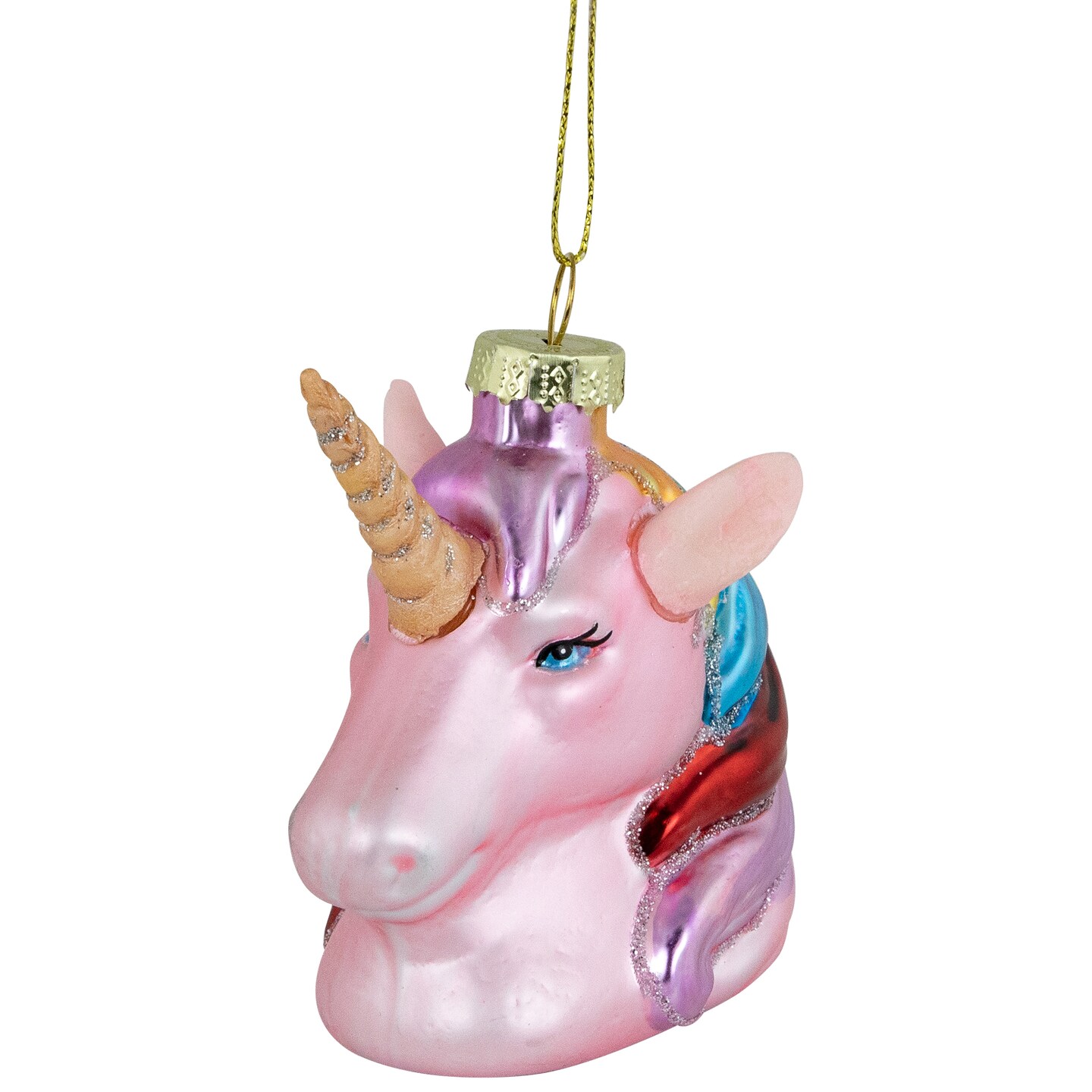 Northlight 3.5" Pink Unicorn Head with Rainbow Mane Glass Christmas Ornament