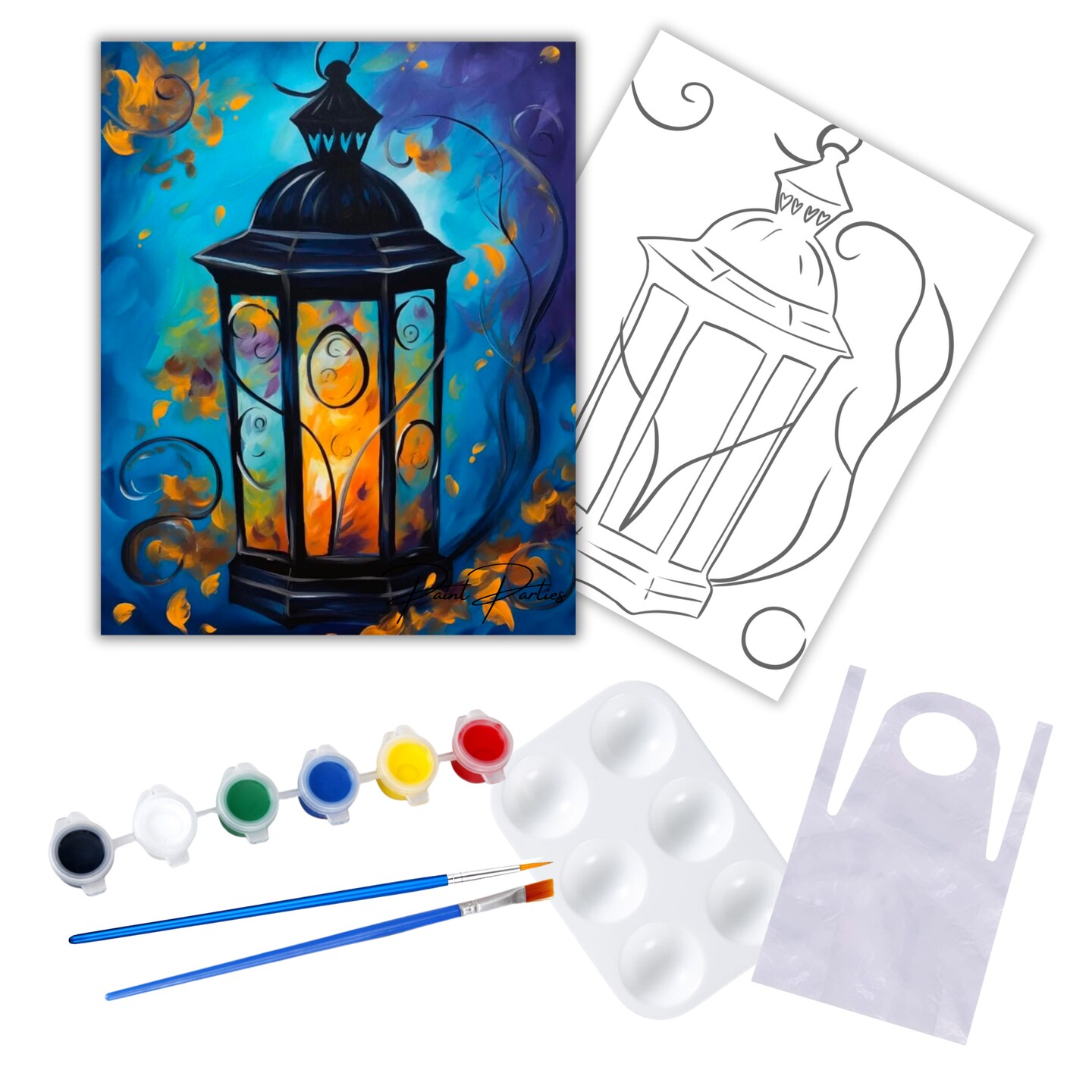 &#x22;Autumn Lantern&#x22; DIY Canvas Art Kit, Adult Beginner, Acrylic Paint Size 11x14 inch