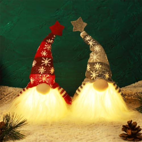 Juegoal 11&#x22; Lighted Christmas Gnome Santa, Light Up Elf Holiday Present, Battery Operated Winter Tabletop Christmas Decorations, 2 Set