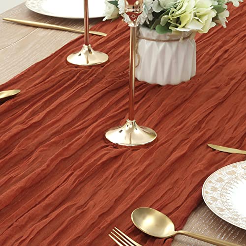 Cheesecloth Table Runner 10ft Gauze Boho Rustic Terracotta Cheese Cloth Table Runner for Wedding Bridal Shower Fall Thanksgiving Christmas Decoration