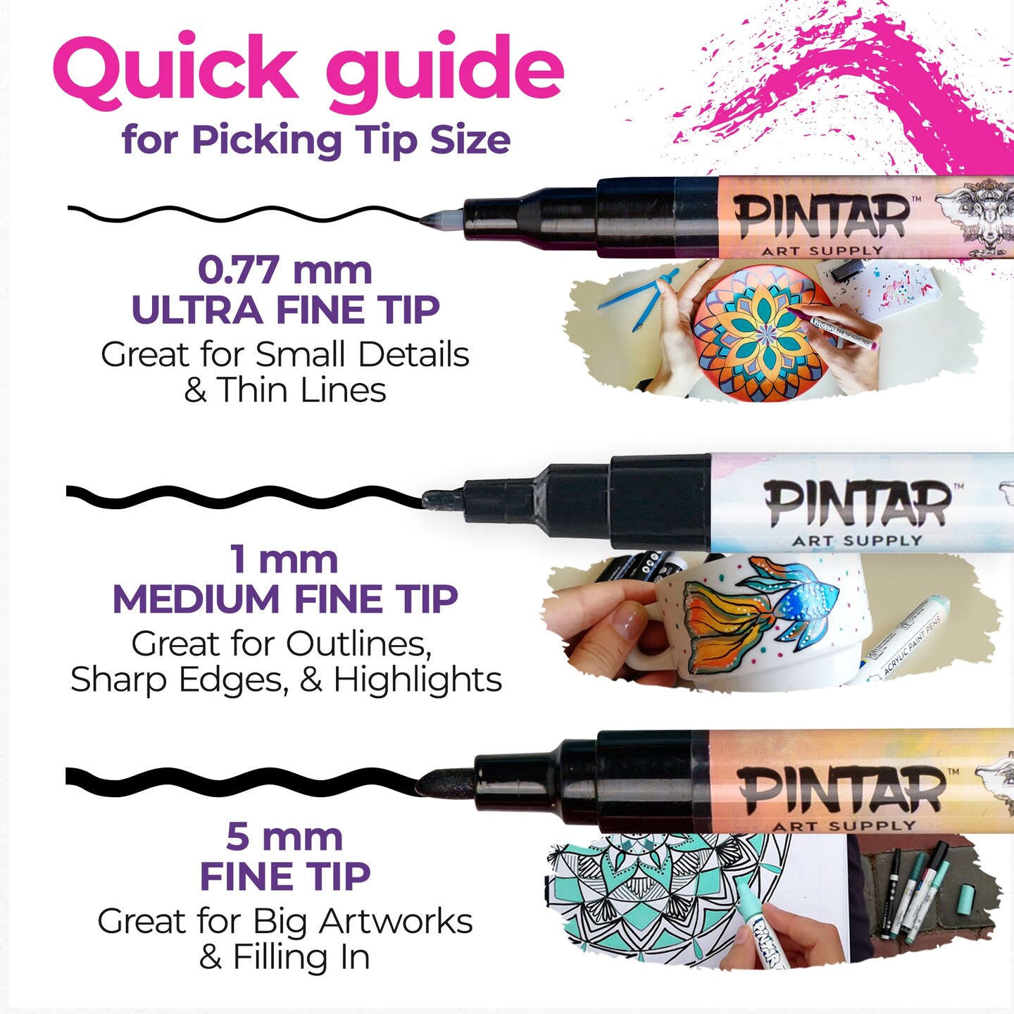 PINTAR Acrylic Paint Markers Medium Point - Medium Point Paint Markers - Acrylic Paint Markers Set - Acrylic Paint Pens for Rock Painting, Wood, Glass, Leather, Shoes - Pack of 26, 5.0mm