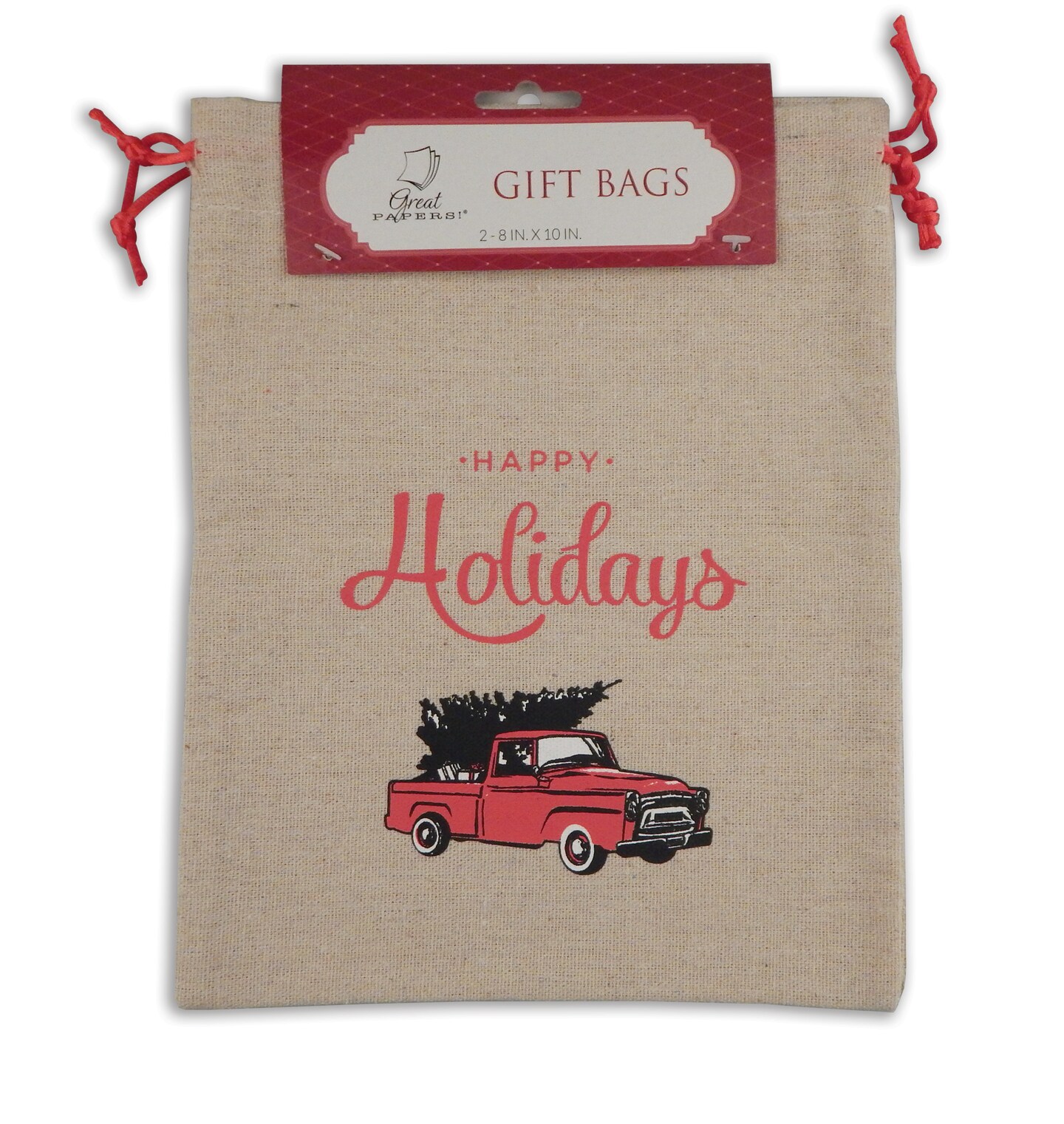Great Papers! Reusable Holiday Delivery Linen Drawstring Gift and Shopping Bags, 8" x 10", 2 Pack