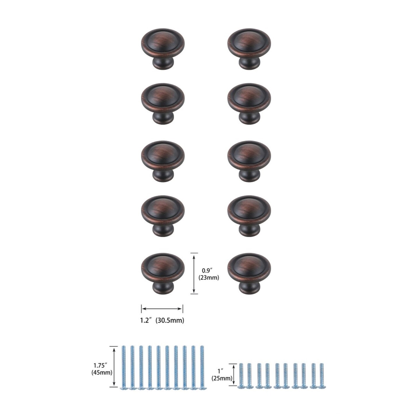 Garlande 1.2&#x22; Diameter Oil-rubbed Bronze Mushroom Knob Multipack (Set of 10)
