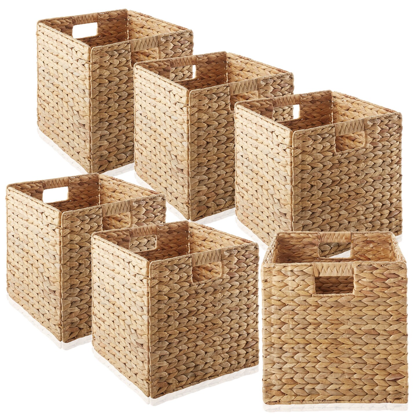 Casafield 12" x 12" Water Hyacinth Storage Baskets, Collapsible Cube Organizers, Woven Bins for Bathroom, Bedroom, Laundry, Pantry, Shelves