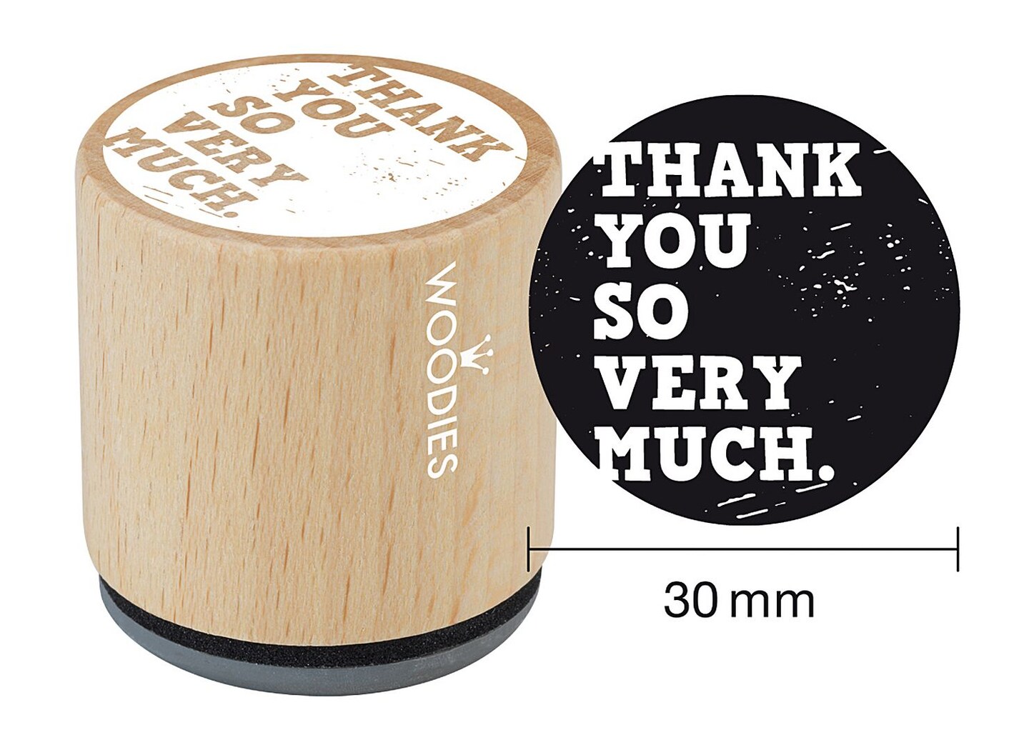 WOODIES Holiday Stamp, Thank You So Very Much Impression, 13/16" diameter Impression, Stamp Pad