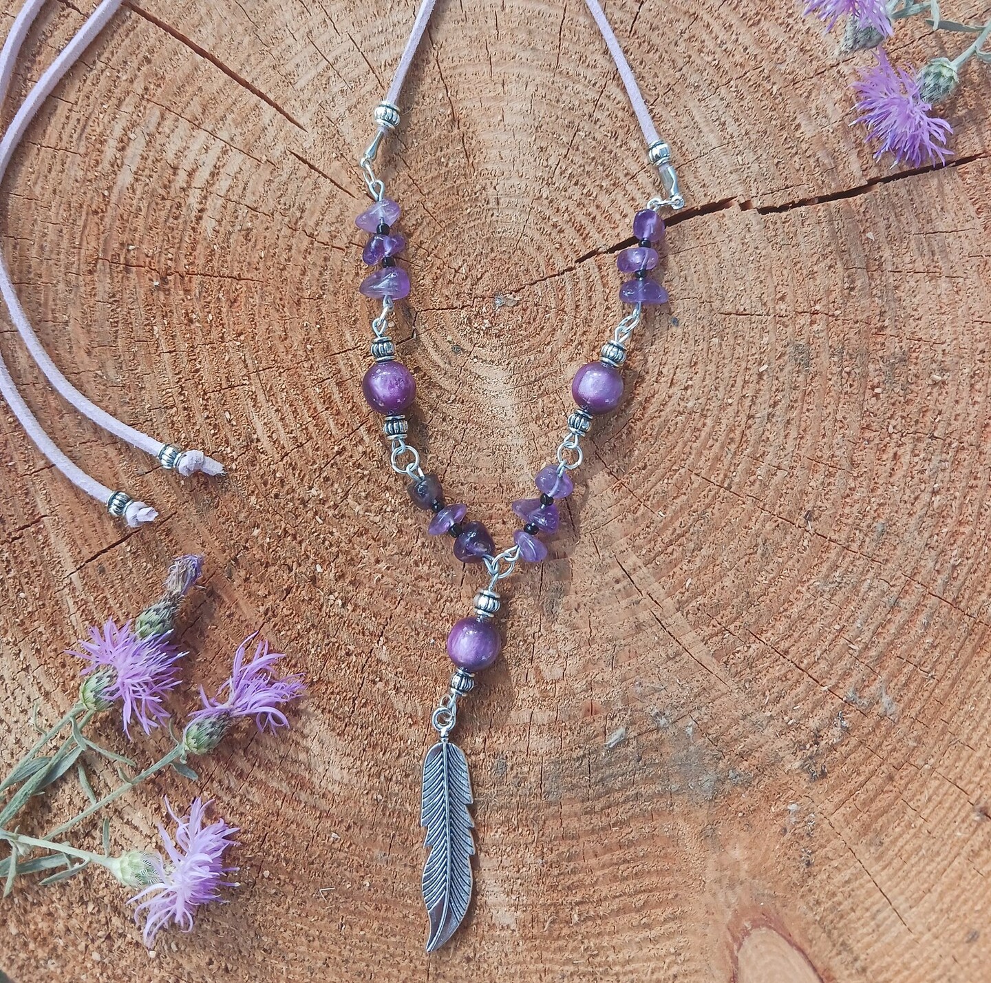Purple Gold Beaded Necklace, Statement Necklace, Wood Bead Necklace, G –  Dana LeBlanc Designs