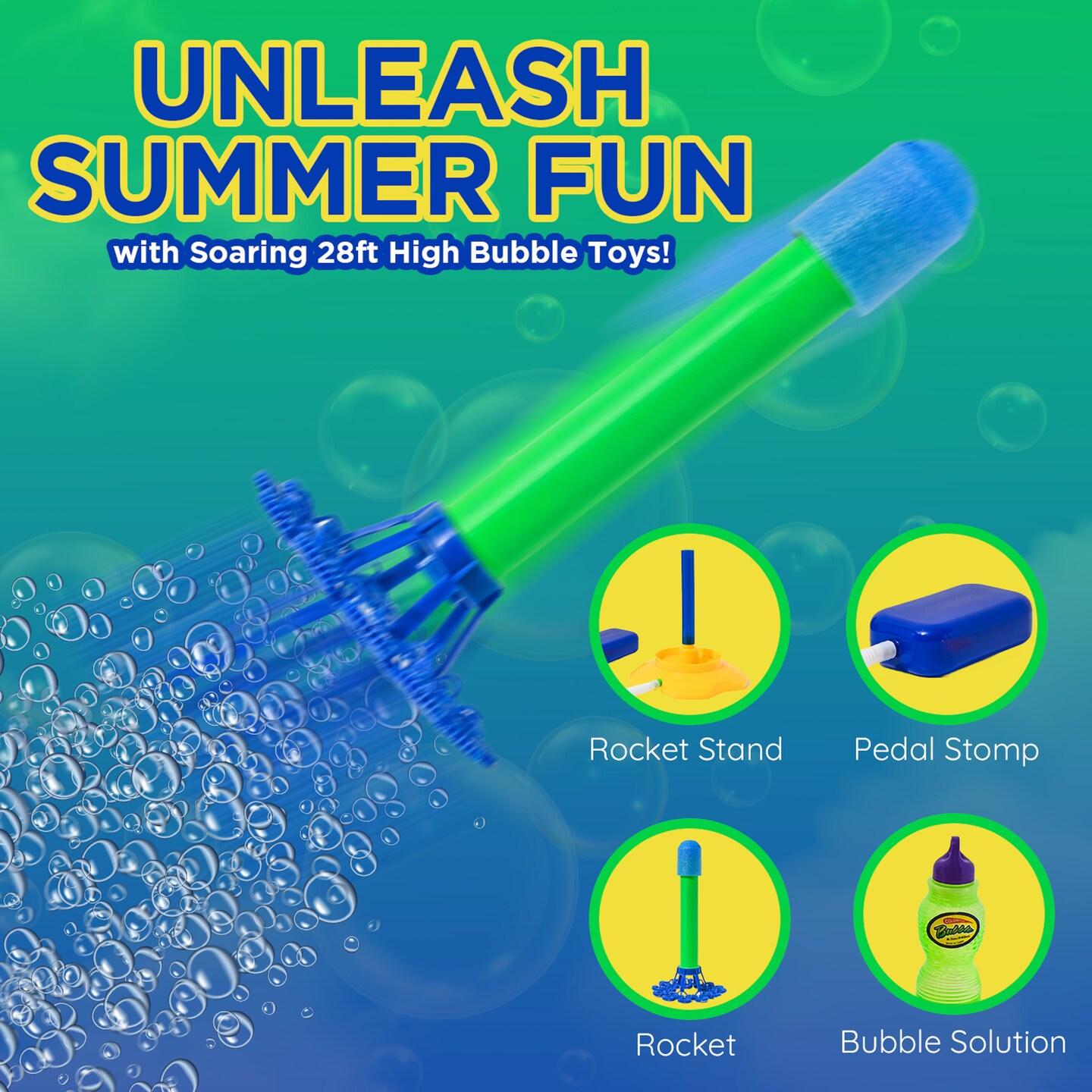 Rocket Launcher Bubbles Outdoor Toys For Kids - 8.5 Oz Bubble Solution Included- Bubble Toys For Summer Outdoor Fun, Outdoor Kids Party, Kids Gift