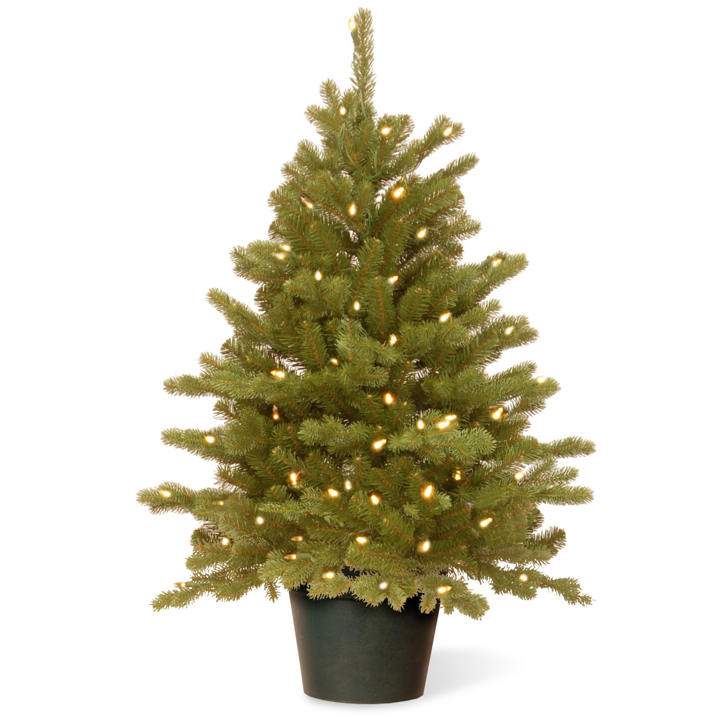 National Tree Company Pre-Lit Feel Real&#xAE; Artificial Christmas Tree, Hampton Spruce, Green, Clear Lights, Includes Pot Base, 3 Feet