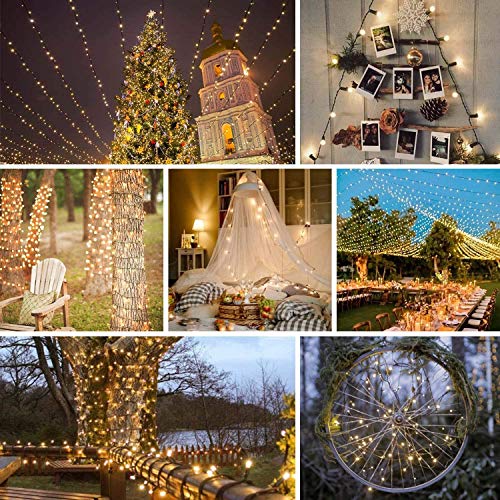82FT 200 LED Christmas String Lights Outdoor/Indoor, Timer & Memory Function & 8 Modes, Extendable Green Wire, Waterproof Fairy String Lights for Xmas Tree Holiday Party Garden (Warm White)