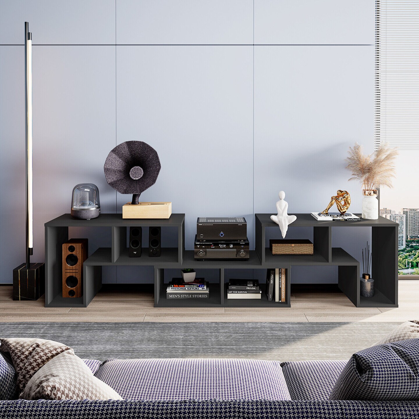3 Pieces Console TV Stand for TVs up to 65 Inch with Shelves