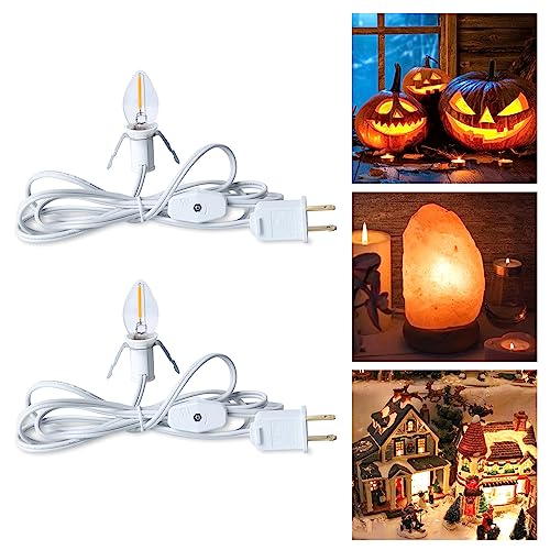 Accessory Cord with One LED Light Bulb - 6ft UL Listed Cord with On/Off Switch for Night Lights, Halloween Pumpkin, Blow Mold, Christmas Village House, Holiday Ceramic Trees, Craft Projects, 2 Pack
