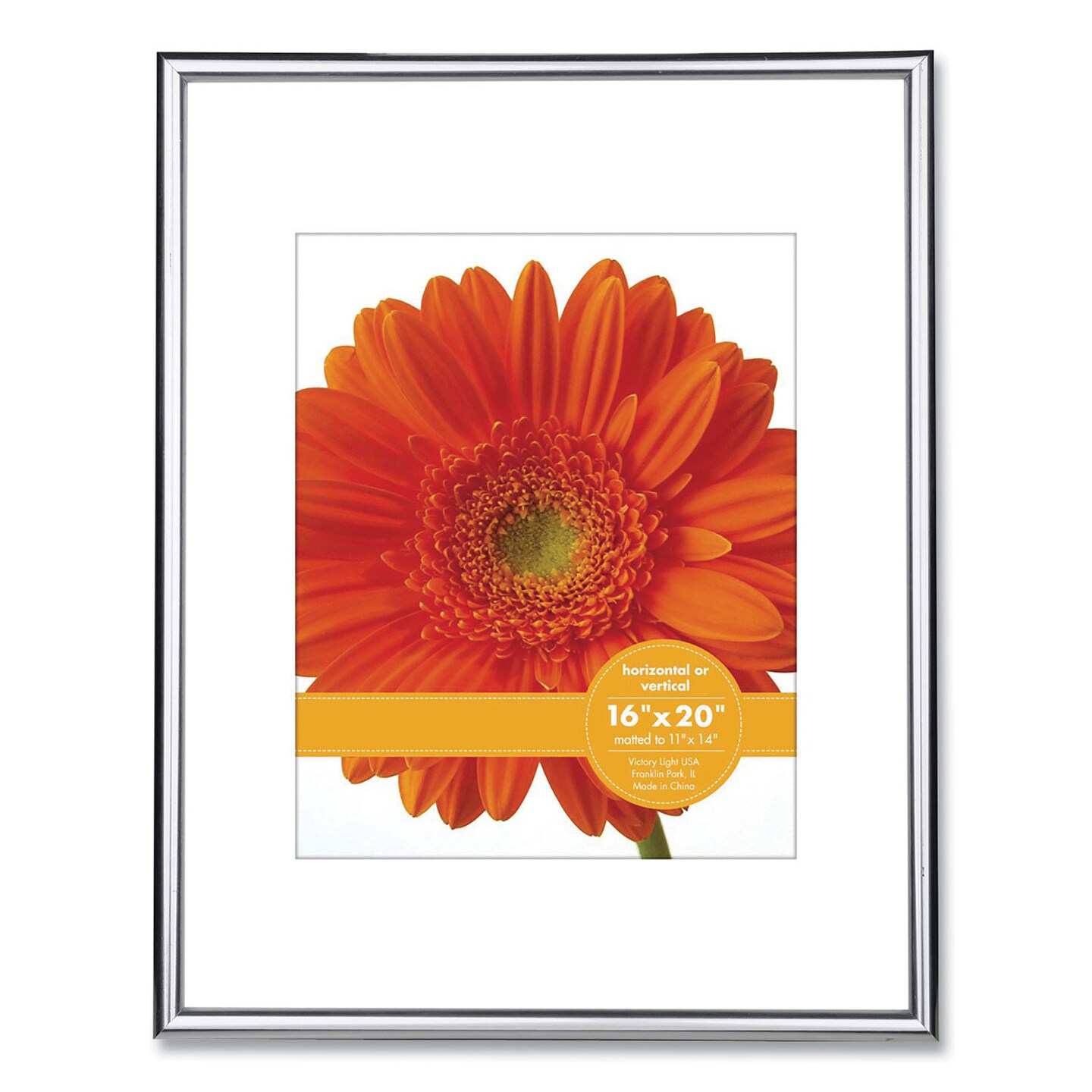 Victory Light Metallic Poster Frame with Mat, 11 x 14 Insert, Silver