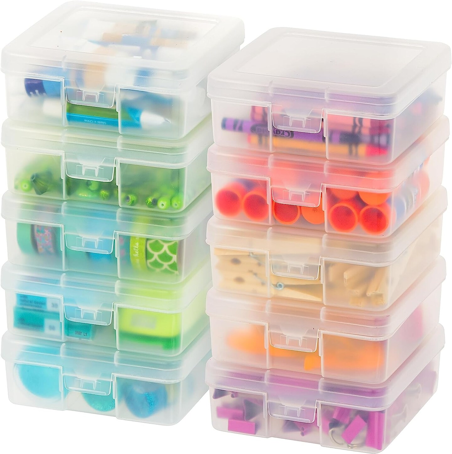  IRIS USA 10 Pack Medium Plastic Hobby Art Craft Supply Organizer  Storage Containers with Latching Lid, for Pens & Pencils, Ribbons, Wahi  Tape, Beads, Sticker, Yarn, Ornaments, Stackable, Clear : Patio