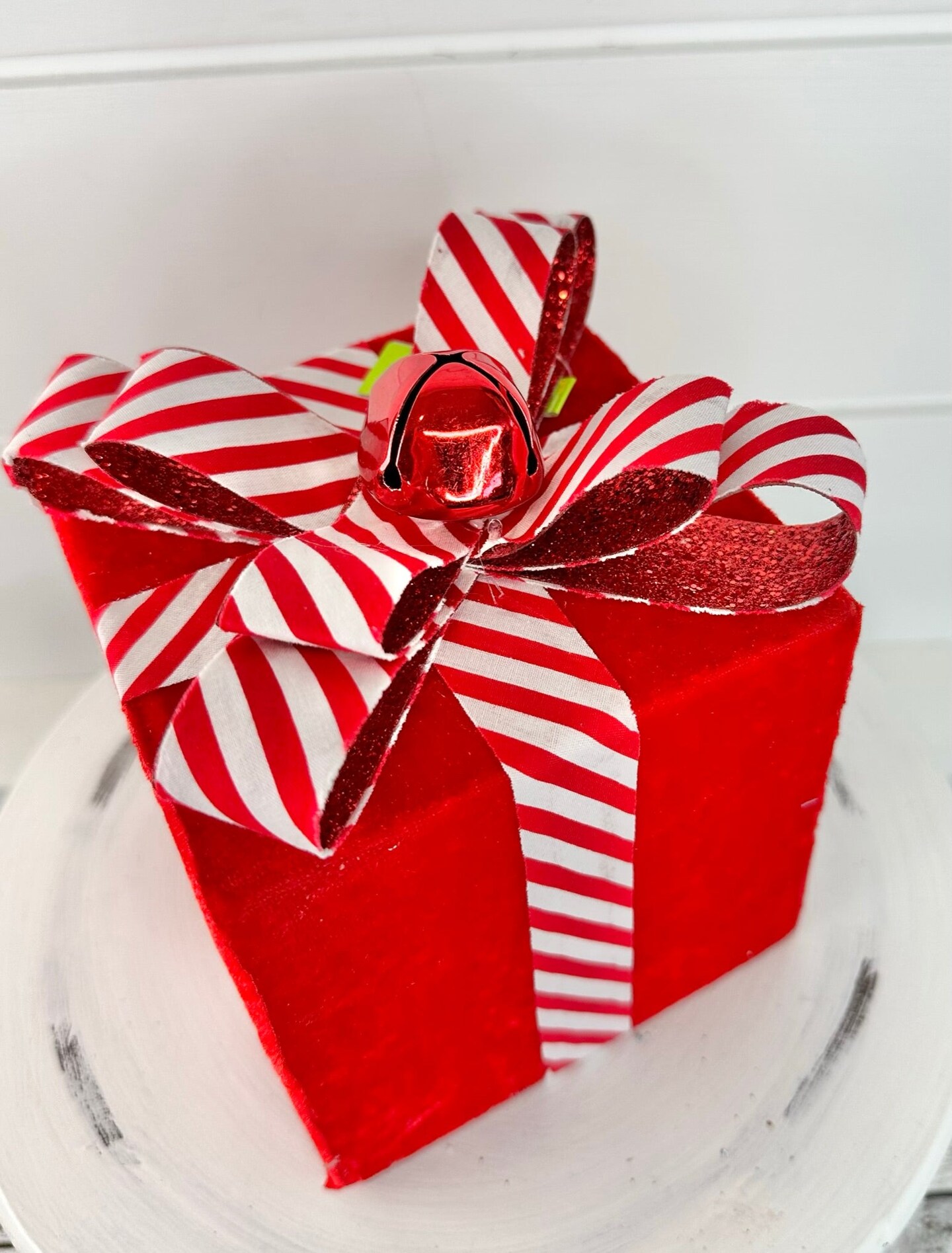 6 inch Red &#x26; White Felt Gift Box by TCT Crafts - Festive Holiday Decor-Foam Wreath Attachment-85749RD