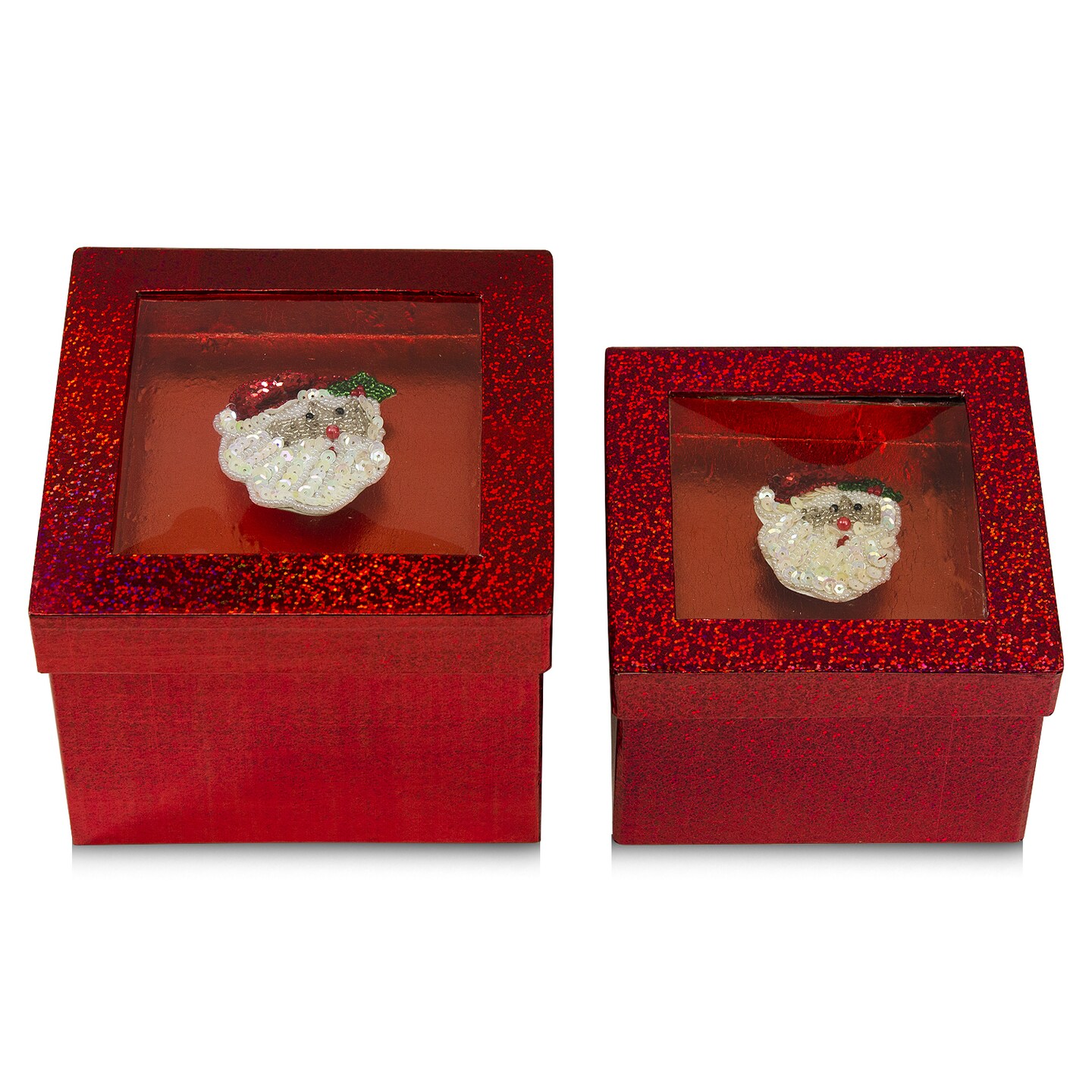 Value Pack of 6 Hologram Gift Box Set with Decorative Santa Sequin Applique