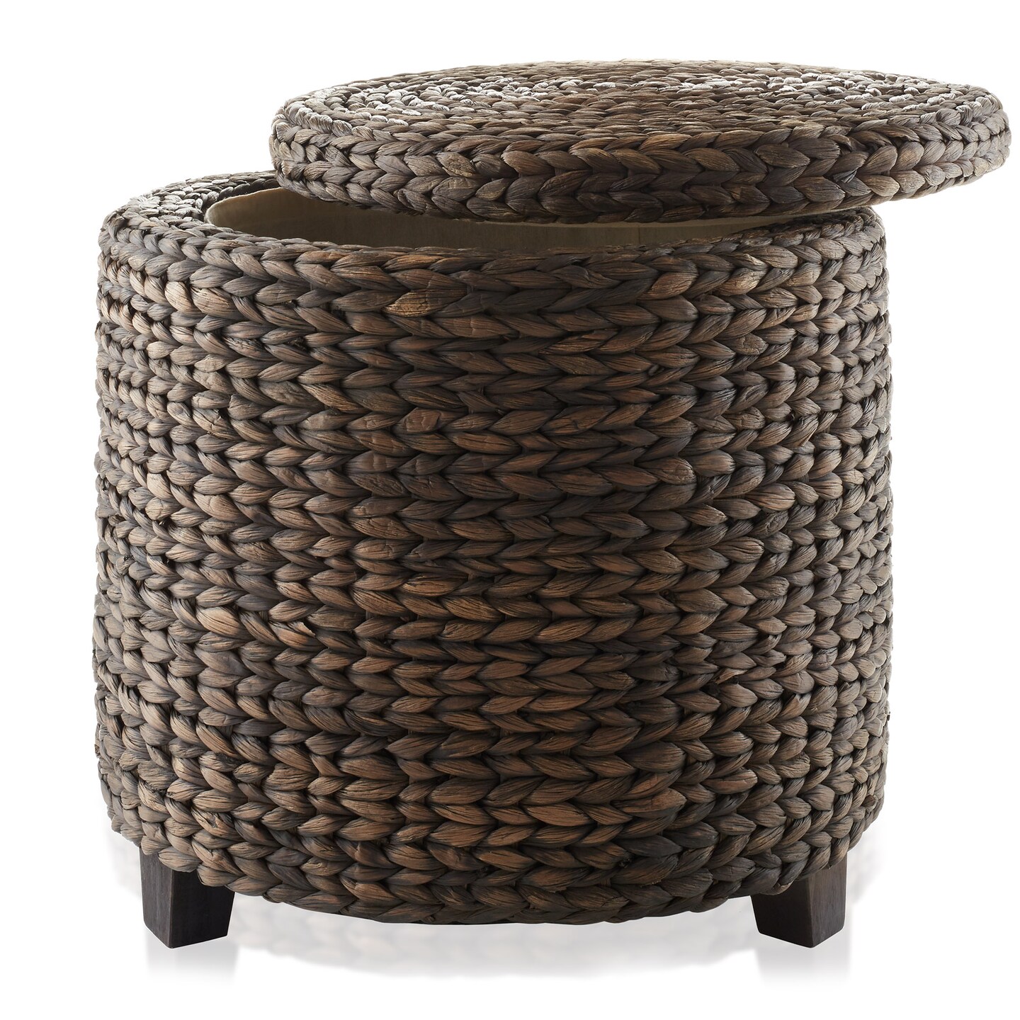 Casafield 17" Round Storage Ottoman with Lid, Handwoven Water Hyacinth Footstool for Living Room, Bedroom, Bathroom, Home Office