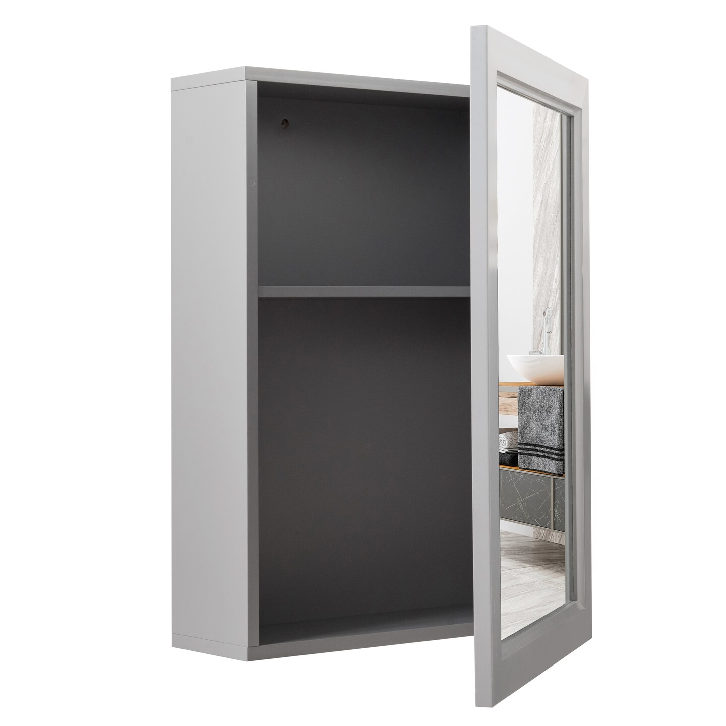 MDF and Glass Wall Mounted Bathroom Cabinet with Mirror and Adjustable Shelves