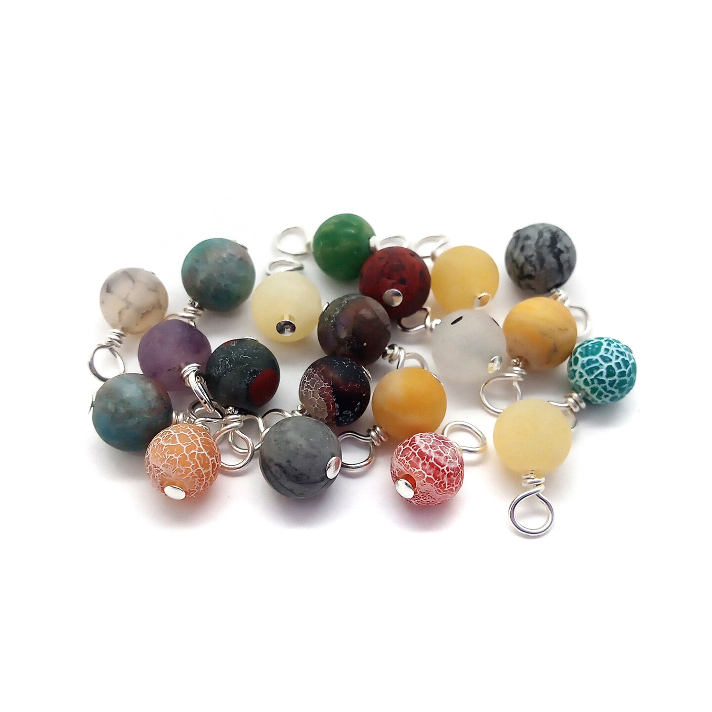 Small Gemstone Charms, 20 pieces, 5mm-6mm Mixed Matte Stone Bead Dangles, Adorabilities