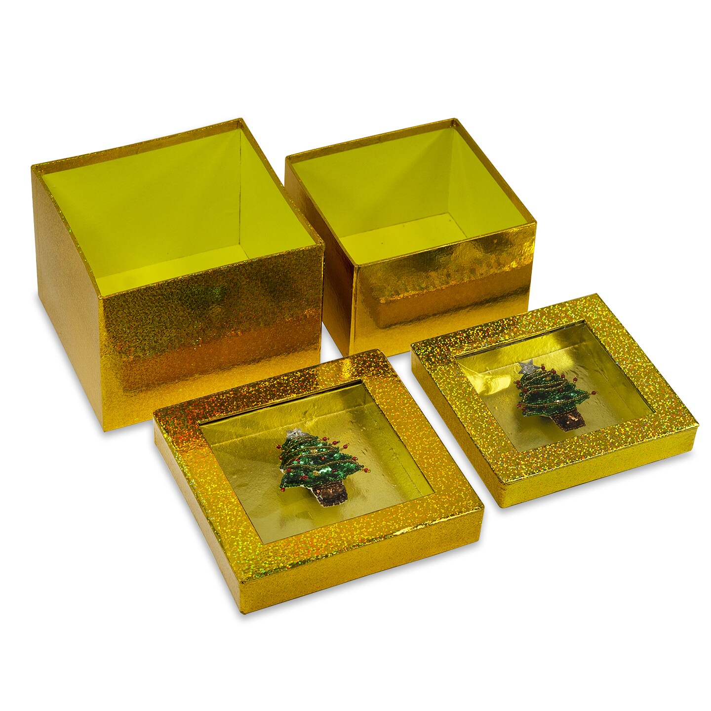 Value Pack of 3 Hologram Gift Box Set w/ Decorative Christmas Tree Sequin