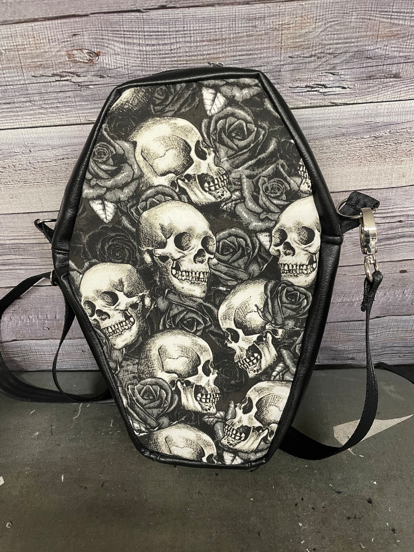 Black and White Skulls Coffin Crossbody Bag Purse