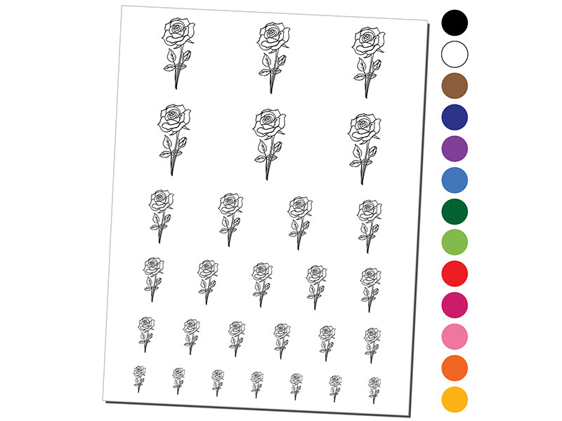 Hand Drawn Rose Flower Temporary Tattoo Water Resistant Fake Body Art Set Collection