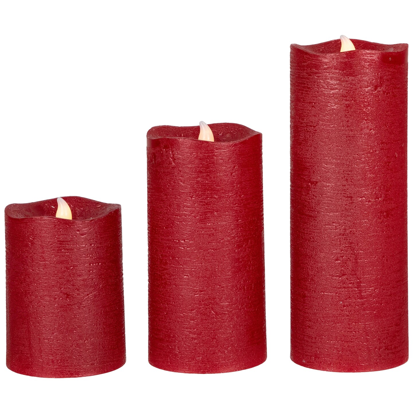 Northlight Set of 3 Brushed Red Flickering Flameless LED Wax Pillar Candles 8&#x22;