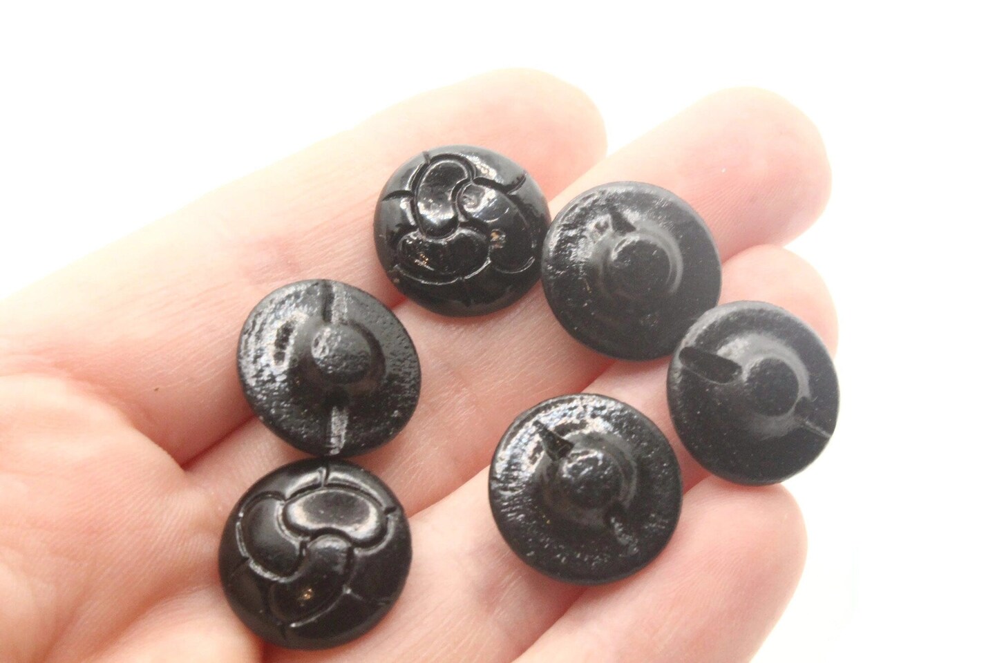 6 15.5mm Vintage Black Plastic Shank Buttons Sewing Notions