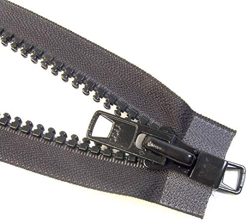 #10 Heavy Duty Marine Grade YKK Separating Zipper - Metal Tab Slider - Color Black - Made in The United States (1 Zipper Per Pack) (108" Inches)